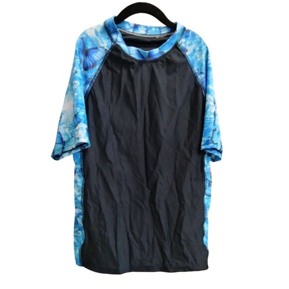 Girls Butterfly Print Two-Piece Short sleeve Rash Guard Swim Shorts Set 14T - Picture 2 of 10